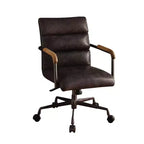 Okak Top Grain Leather Desk Chair, Executive Office Chair with Wooden Armrests and Metal Frame, Stylish Comfy Chair for Home, Office