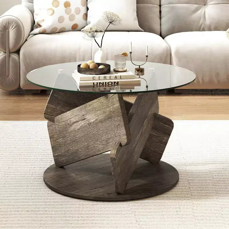 Costway Round Glass Coffee Table 32 Modern Center Table with Clear Tempered Glass Top