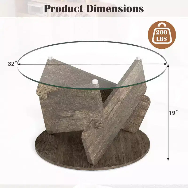 Costway Round Glass Coffee Table 32 Modern Center Table with Clear Tempered Glass Top