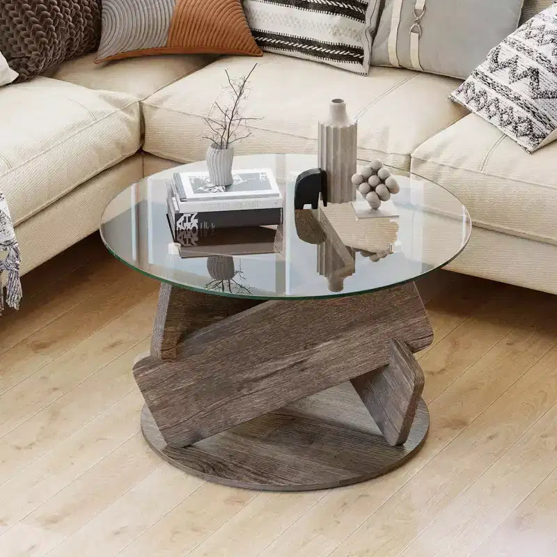Costway Round Glass Coffee Table 32 Modern Center Table with Clear Tempered Glass Top