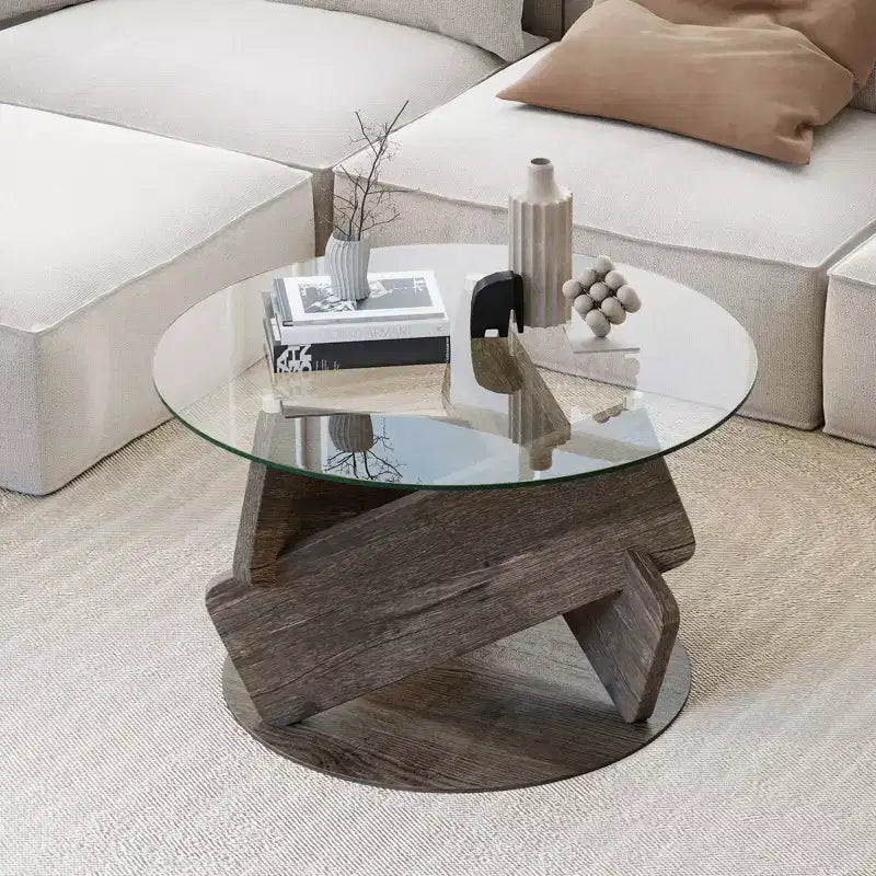 Costway Round Glass Coffee Table 32 Modern Center Table with Clear Tempered Glass Top