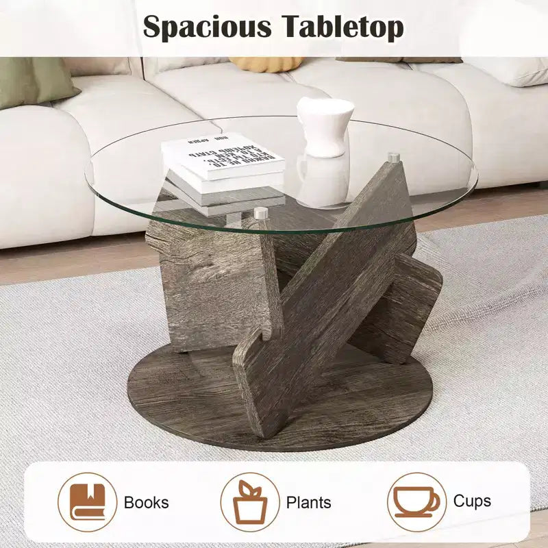 Tavolino da caffè rotondo Costway, 32" (81 cm), moderno, con piano in vetro temperato trasparente