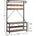 Appendiabiti Panca Scarpiera 183 cm di Altezza, Scarpiera da Ingresso con Scaffale Contenitore e Ganci, Mobiletto Industriale Rimovibile con Cornice in Metallo per la Casa