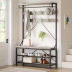 Appendiabiti Panca Scarpiera 183 cm di Altezza, Scarpiera da Ingresso con Scaffale Contenitore e Ganci, Mobiletto Industriale Rimovibile con Cornice in Metallo per la Casa