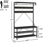 Appendiabiti Panca Scarpiera 183 cm di Altezza, Scarpiera da Ingresso con Scaffale Contenitore e Ganci, Mobiletto Industriale Rimovibile con Cornice in Metallo per la Casa