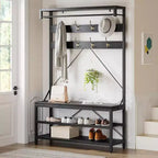 Appendiabiti Panca Scarpiera 183 cm di Altezza, Scarpiera da Ingresso con Scaffale Contenitore e Ganci, Mobiletto Industriale Rimovibile con Cornice in Metallo per la Casa