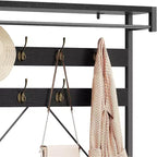 Appendiabiti Panca Scarpiera 183 cm di Altezza, Scarpiera da Ingresso con Scaffale Contenitore e Ganci, Mobiletto Industriale Rimovibile con Cornice in Metallo per la Casa