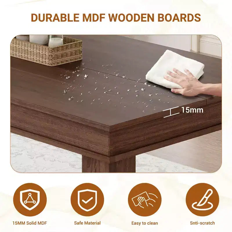 Dining Table for 6-8 People, 71 Long Brown Kitchen Tables with Wooden Sturdy Frame, 6 Ft Large Rectangular Dinner Table for Living Room Dining Room