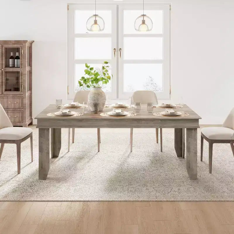 Dining Table for 6-8 People, 71 Long Brown Kitchen Tables with Wooden Sturdy Frame, 6 Ft Large Rectangular Dinner Table for Living Room Dining Room