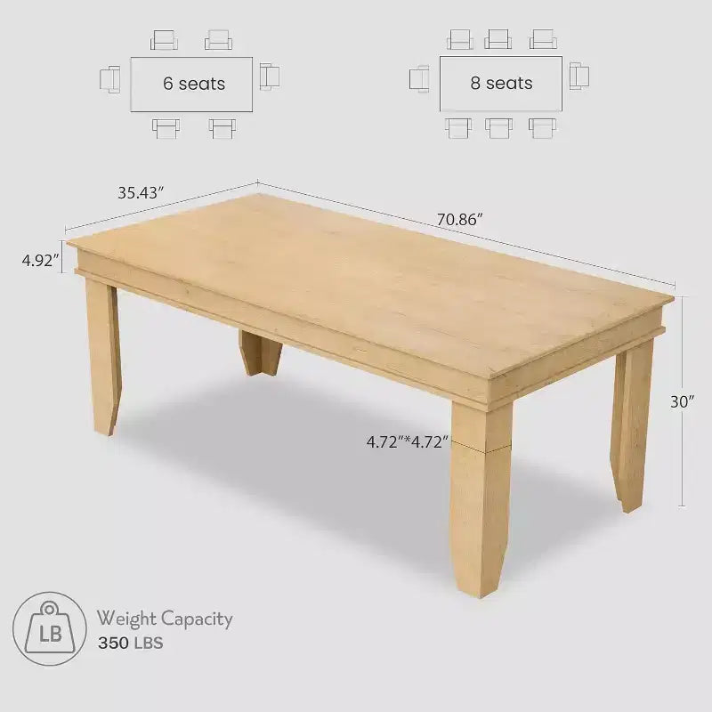 Dining Table for 6-8 People, 71 Long Brown Kitchen Tables with Wooden Sturdy Frame, 6 Ft Large Rectangular Dinner Table for Living Room Dining Room