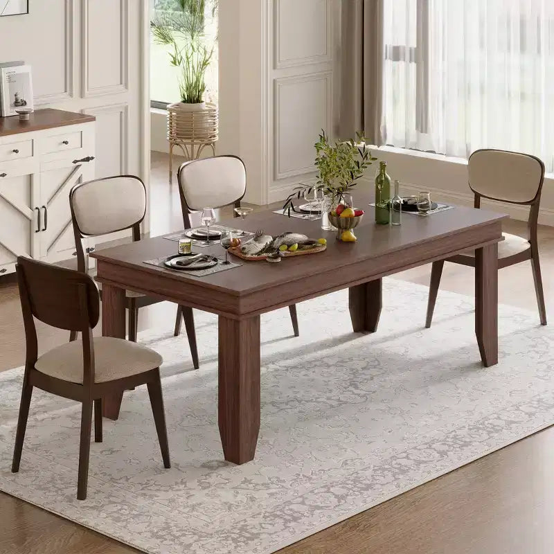 Dining Table for 6-8 People, 71 Long Brown Kitchen Tables with Wooden Sturdy Frame, 6 Ft Large Rectangular Dinner Table for Living Room Dining Room