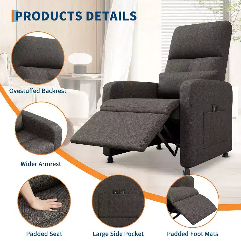 Power Recliner Chair with Heat & Massage, Electric Lift Recliner with Padded Seat & 2 Side Pockets, Single Sofa Seat for Living Room, Bedroom