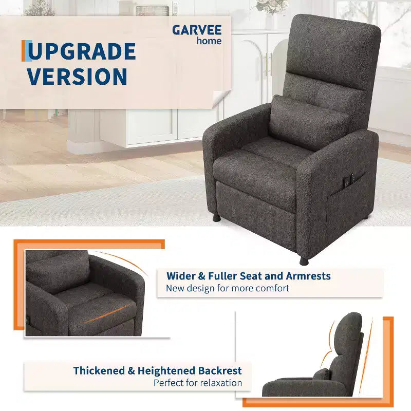 Power Recliner Chair with Heat & Massage, Electric Lift Recliner with Padded Seat & 2 Side Pockets, Single Sofa Seat for Living Room, Bedroom