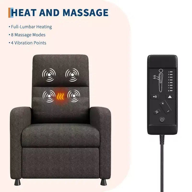 Poltrona reclinabile elettrica con calore e massaggio, poltrona reclinabile con sollevamento elettrico con seduta imbottita e 2 tasche laterali, poltrona singola per soggiorno, camera da letto