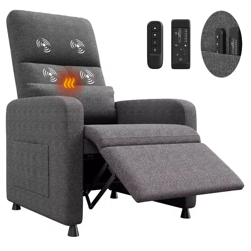 Power Recliner Chair with Heat & Massage, Electric Lift Recliner with Padded Seat & 2 Side Pockets, Single Sofa Seat for Living Room, Bedroom