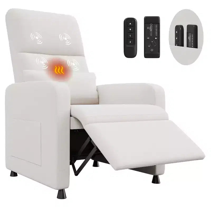 Power Recliner Chair with Heat & Massage, Electric Lift Recliner with Padded Seat & 2 Side Pockets, Single Sofa Seat for Living Room, Bedroom