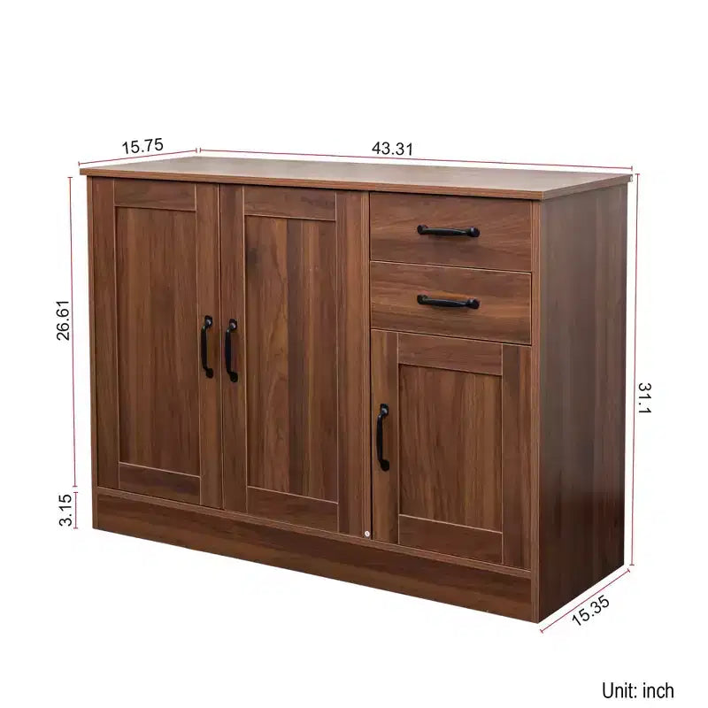 Credenza Moderna Okak, Mobile Buffet con 3 Ante e 2 Cassetti, Mobile Contenitore per Soggiorno, Sala da Pranzo, Cucina