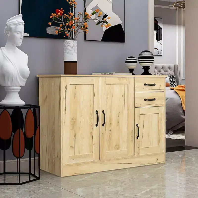 Credenza Moderna Okak, Mobile Buffet con 3 Ante e 2 Cassetti, Mobile Contenitore per Soggiorno, Sala da Pranzo, Cucina
