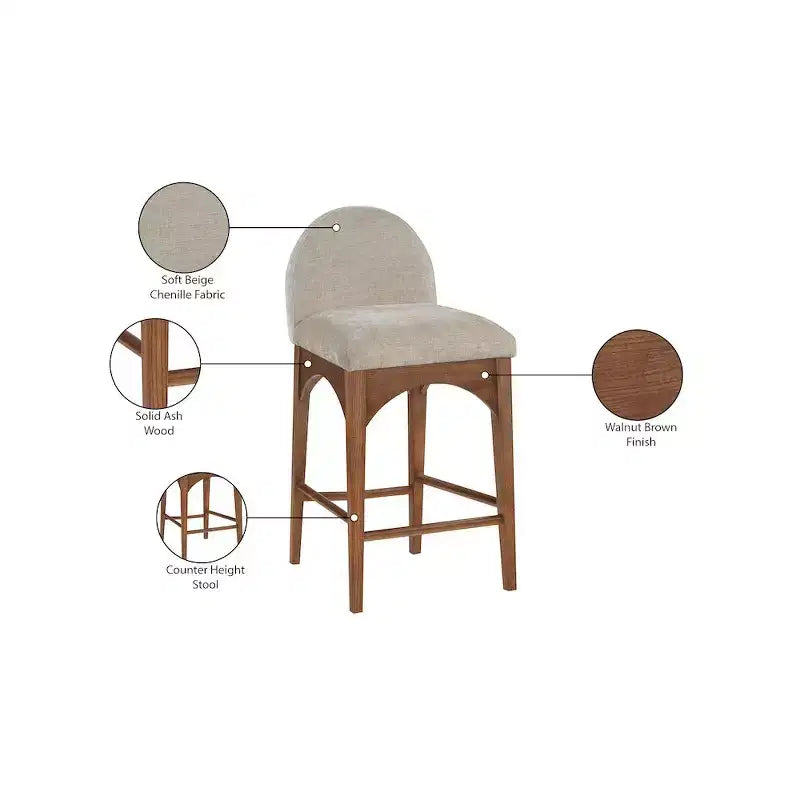 Sgabello in ciniglia beige Waldorf