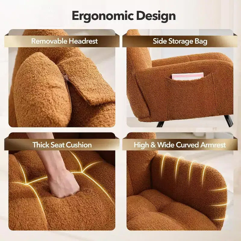 Sedia a Dondolo da Nido Acekool, Dondolo con Piedi in Legno e Tasche Laterali, Dondolo Imbottito in Peluche per la Camera dei Bambini