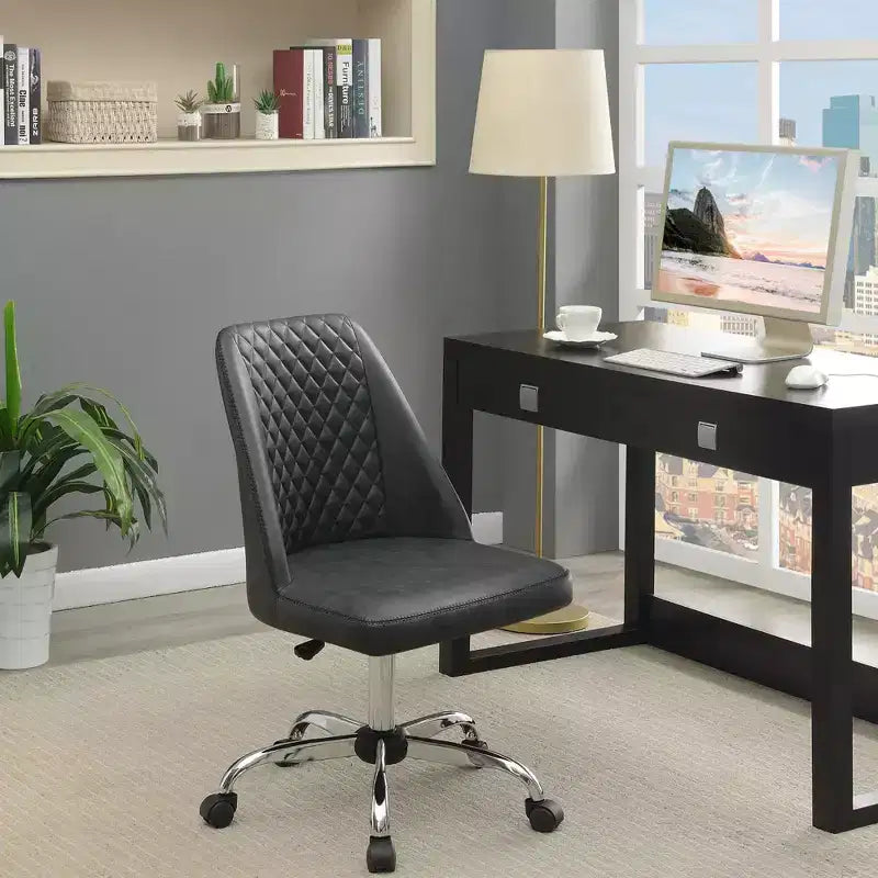 Okak Ergonomic Office Chair with Adujustable Height, Upholstered Computer Chair with Padding Seat and Back, Criss Cross Chair for Study, Gray