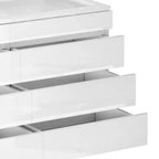 Cassettiera moderna a 8 cassetti, bianca e nera, con cassetti profondi, piano in vetro, superficie lucida, mobile contenitore per soggiorno