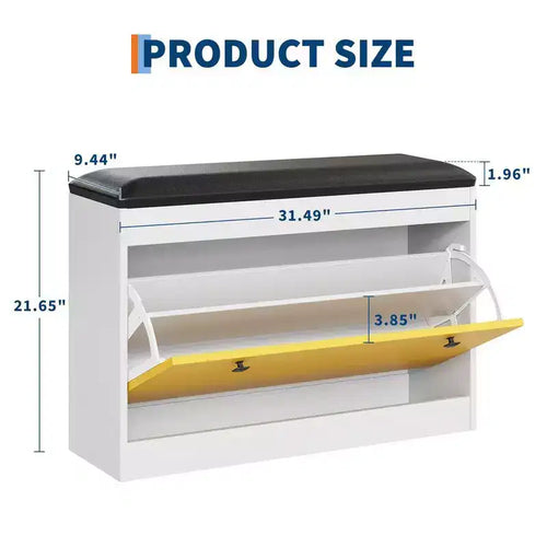 31.5 inch Shoe Storage Bench with Flip Drawer and PU Cushion, Entryway Shoe Organizer Cabinet for Hallway, Bedroom, Living Room