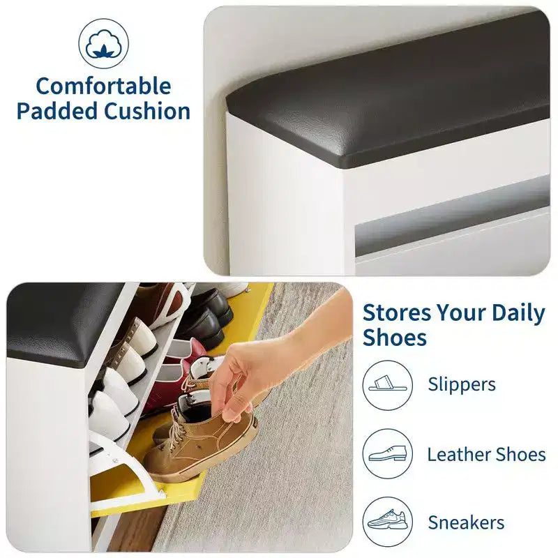 Panca scarpiera da 31,5 pollici con cassetto a ribalta e cuscino in PU, mobile organizer per scarpe da ingresso per corridoio, camera da letto, soggiorno