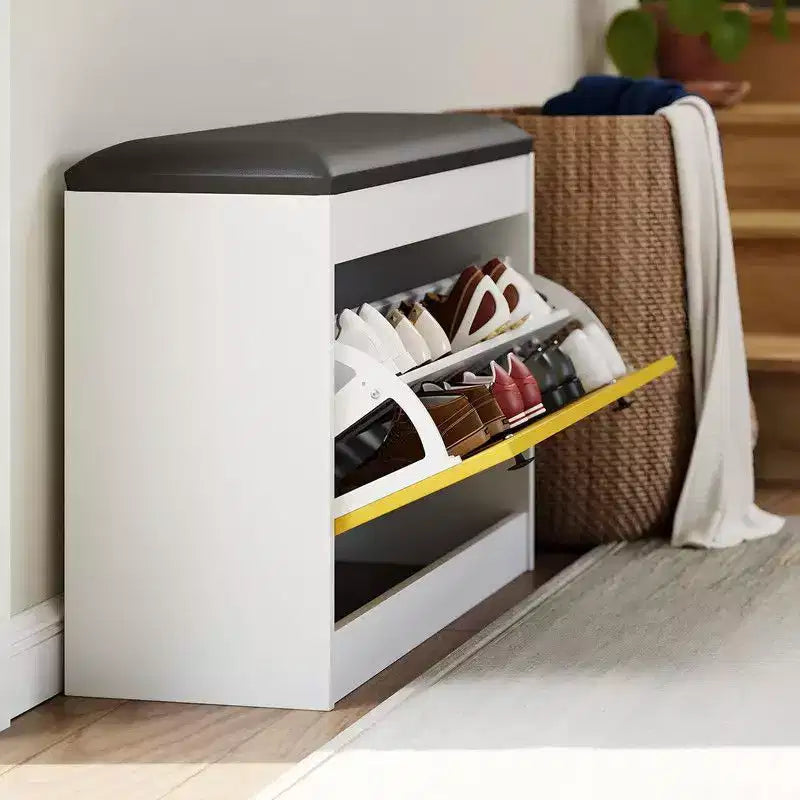 Panca scarpiera da 31,5 pollici con cassetto a ribalta e cuscino in PU, mobile organizer per scarpe da ingresso per corridoio, camera da letto, soggiorno