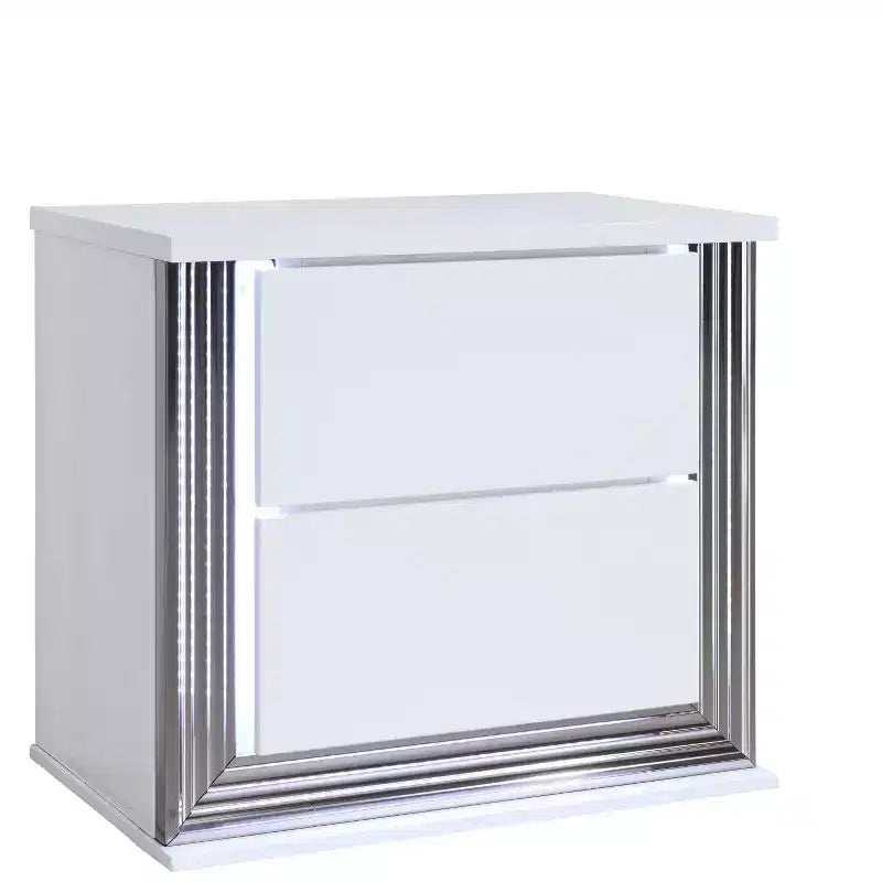 25 White Solid and Manufactured Wood Lighted Two Drawer Nightstand