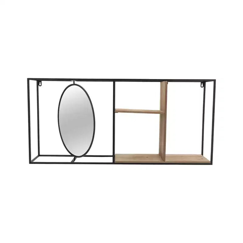 Mensola a Muro con Specchio, Mensola Sospesa Industriale in Metallo e Legno, Decorazione Moderna per Camera da Letto, Soggiorno, Ufficio