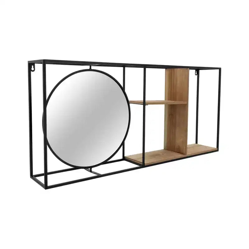 Mensola a Muro con Specchio, Mensola Sospesa Industriale in Metallo e Legno, Decorazione Moderna per Camera da Letto, Soggiorno, Ufficio