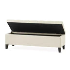 Pouf quadrato EHMKNP, contemporaneo, con bottoni capitonné e cuciture a rombo, in tessuto beige, 51.57