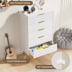 GustoWave Cassettiera scanalata per camera da letto con 5 cassetti, cassettiera in legno con maniglie e piedi in metallo, cassettiera naturale per soggiorno, camera da letto
