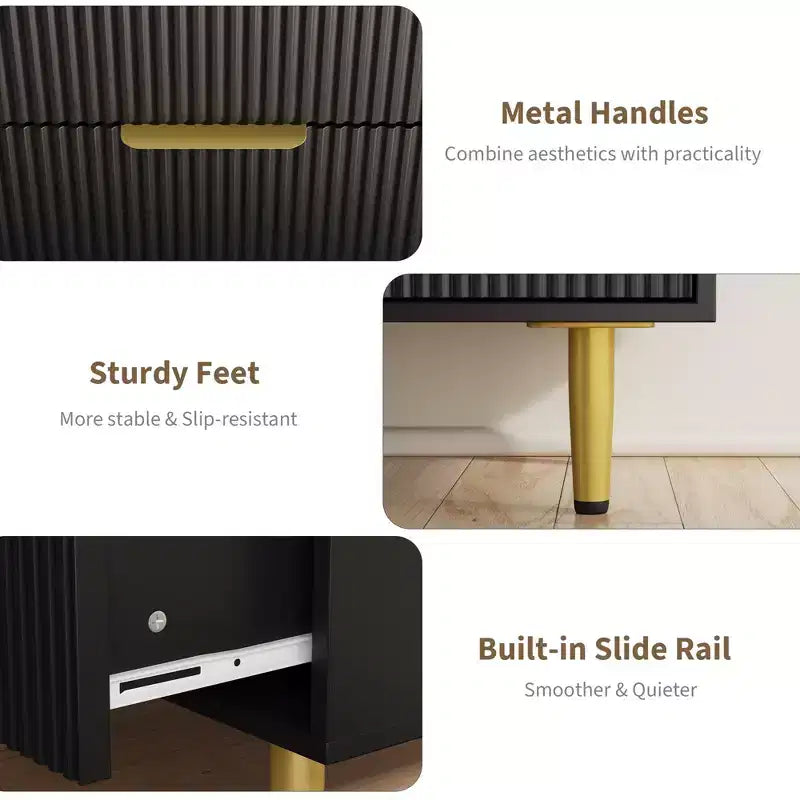GustoWave Cassettiera scanalata per camera da letto con 5 cassetti, cassettiera in legno con maniglie e piedi in metallo, cassettiera naturale per soggiorno, camera da letto