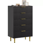 GustoWave Fluted Dresser for Bedroom with 5 Drawers, Wooden Chest of Drawers with Metal Handle & Feet, Natural Dresser for Living Room, Bedroom