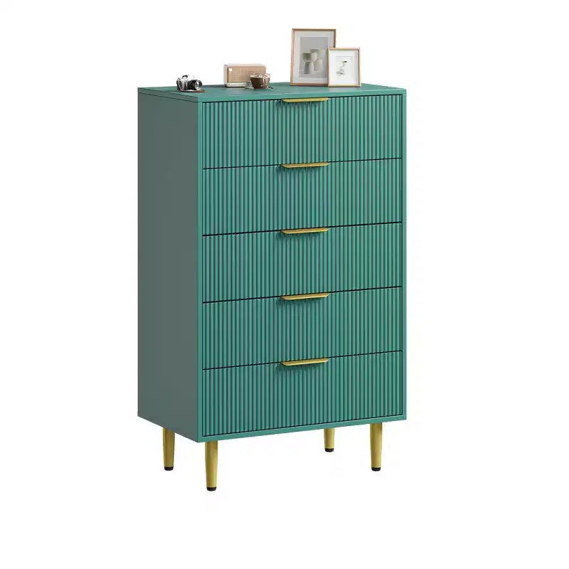 GustoWave Fluted Dresser for Bedroom with 5 Drawers, Wooden Chest of Drawers with Metal Handle & Feet, Natural Dresser for Living Room, Bedroom