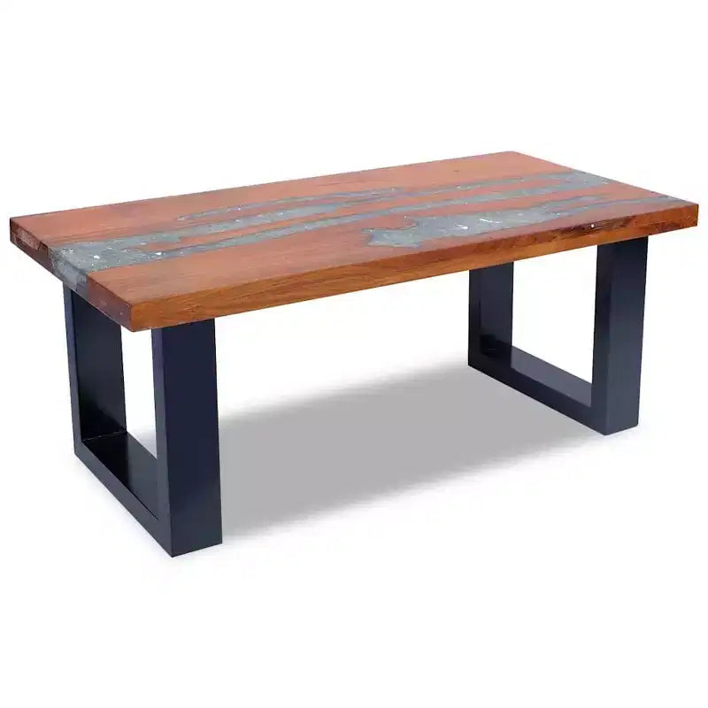 Tavolino da salotto multicolore in teak massiccio e legno di mango con resina trasparente