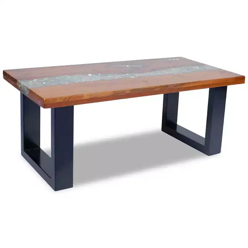 Tavolino da salotto multicolore in teak massiccio e legno di mango con resina trasparente