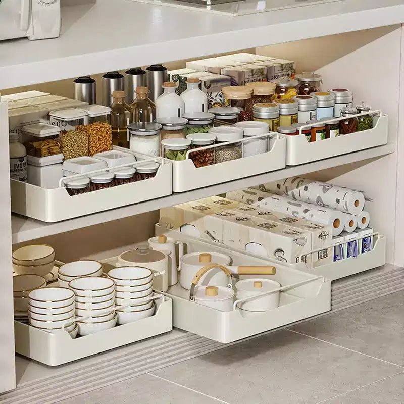 Organizzatore Estraibile per Armadio con Pellicola Adesiva, Ripiani Contenitori Estraibili Resistenti per Dispensa Cucina, Nessuna Perforazione Richiesta