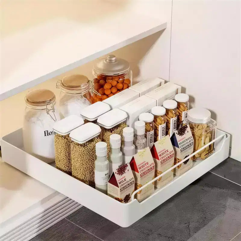 Organizzatore Estraibile per Armadio con Pellicola Adesiva, Ripiani Contenitori Estraibili Resistenti per Dispensa Cucina, Nessuna Perforazione Richiesta