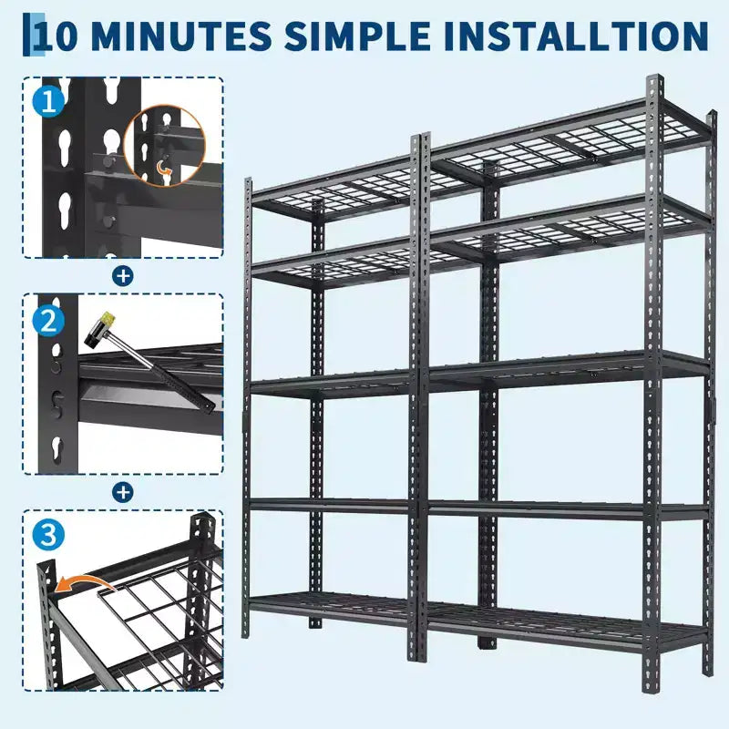 Scaffalatura da garage 2200 libbre Scaffali portaoggetti Scaffalatura metallica regolabile Scaffali metallici a 5 ripiani per garage, cucina, dispensa