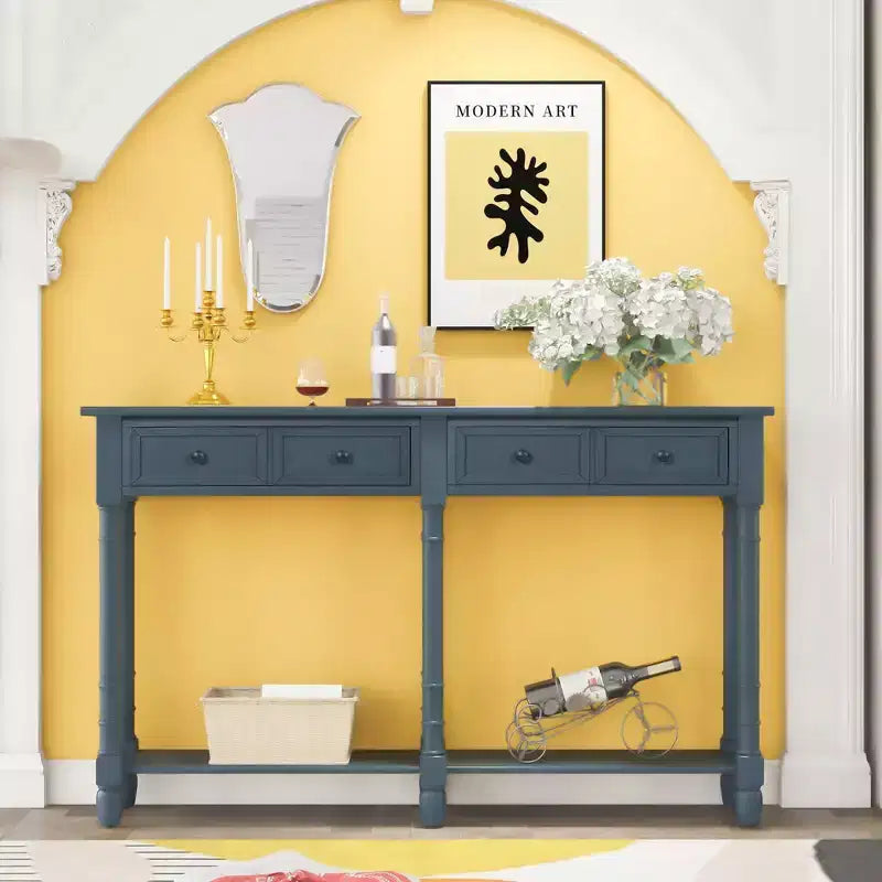 Okak 58IN Vintage Narrow Console Table, Entryway Table with Two Storage Drawers and Bottom Shelf, Accent Table for Living Room, Hallway