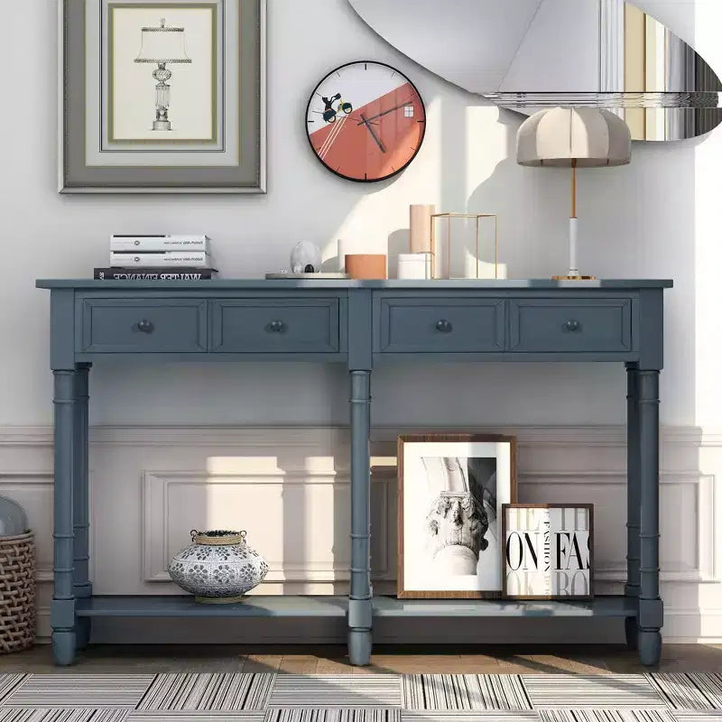 Okak 58IN Vintage Narrow Console Table, Entryway Table with Two Storage Drawers and Bottom Shelf, Accent Table for Living Room, Hallway