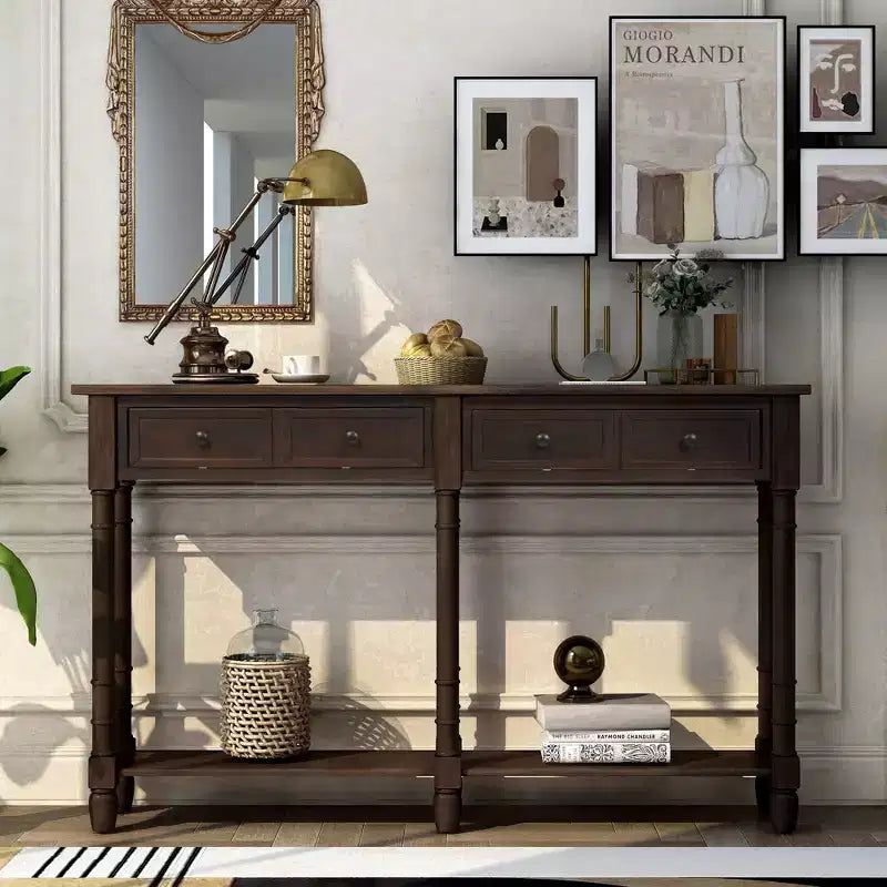 Okak 58IN Vintage Narrow Console Table, Entryway Table with Two Storage Drawers and Bottom Shelf, Accent Table for Living Room, Hallway
