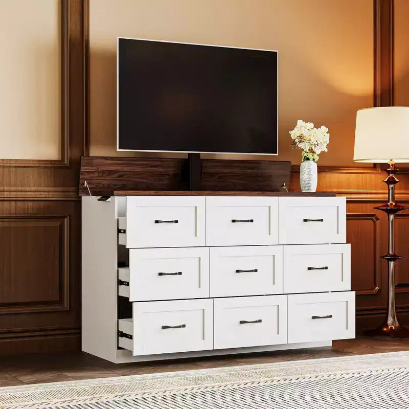 Famapy Electric Gaming Cabinet with Silent Lift TV Stand, 9 Drawers & 2 Outlets  Entertainment Center for 35 - 65 Screens in Gaming Room