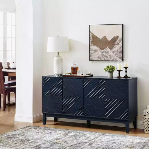 Mobile credenza con 60 ripiani e ante con motivo geometrico, scaffali regolabili, consolle moderna porta TV, tavolino da caffè, buffet per cucina