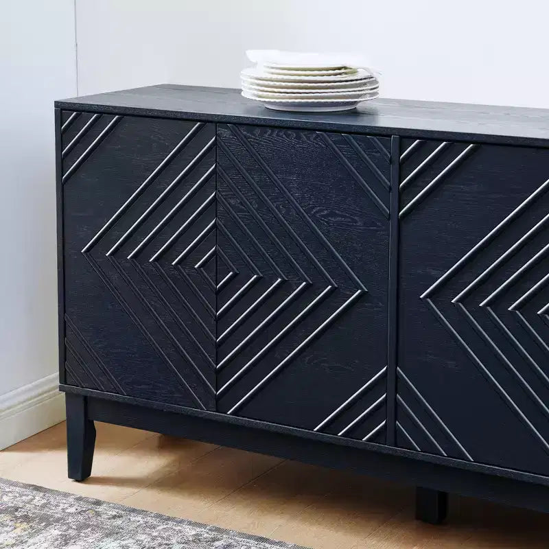 60 Storage Sideboard Cabinet with Geometric Pattern Doors & Adjustable Shelves, Modern Console Table TV Stand, Coffee Bar Buffet Table for Kitchen