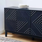 60 Storage Sideboard Cabinet with Geometric Pattern Doors & Adjustable Shelves, Modern Console Table TV Stand, Coffee Bar Buffet Table for Kitchen