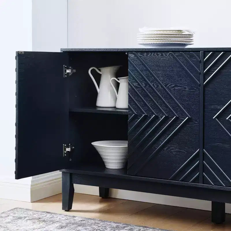 60 Storage Sideboard Cabinet with Geometric Pattern Doors & Adjustable Shelves, Modern Console Table TV Stand, Coffee Bar Buffet Table for Kitchen
